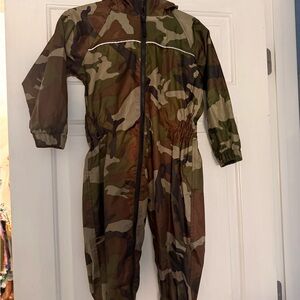 Kids Camo Waterproof Hooded Rain Jumpsuit - Green Camo